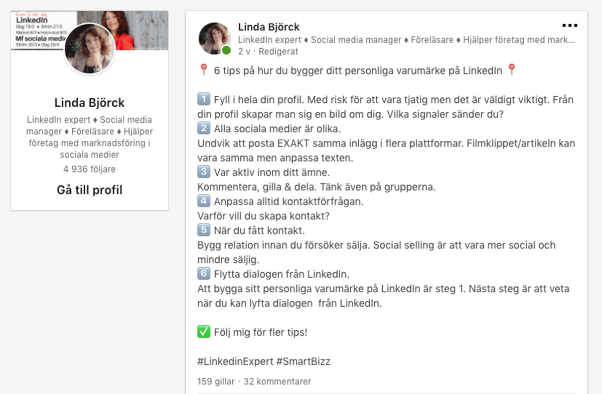 Linda Björck - textinlägg